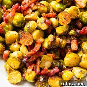 roasted brussels sprouts with bacon in a bowl