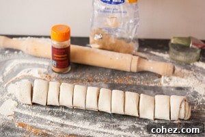 Puff pastry rolled and sliced into pieces
