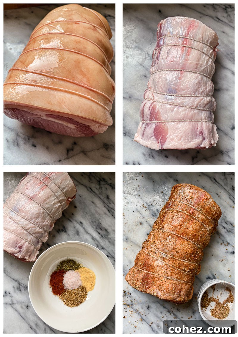 Succulent Pork Loin with Rich Pan Gravy 4 pork loin roast recipe preparation collage