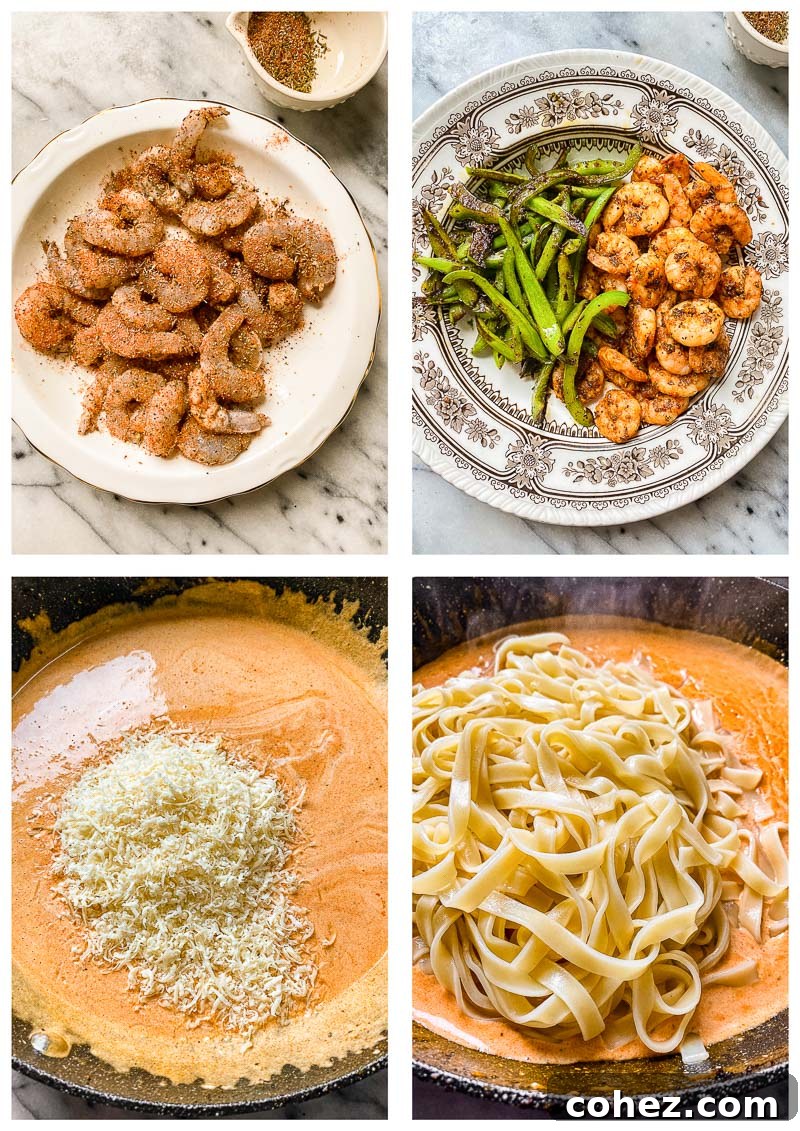 Cajun shrimp pasta process images