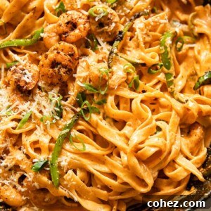Cajun pasta with shrimp and green onions