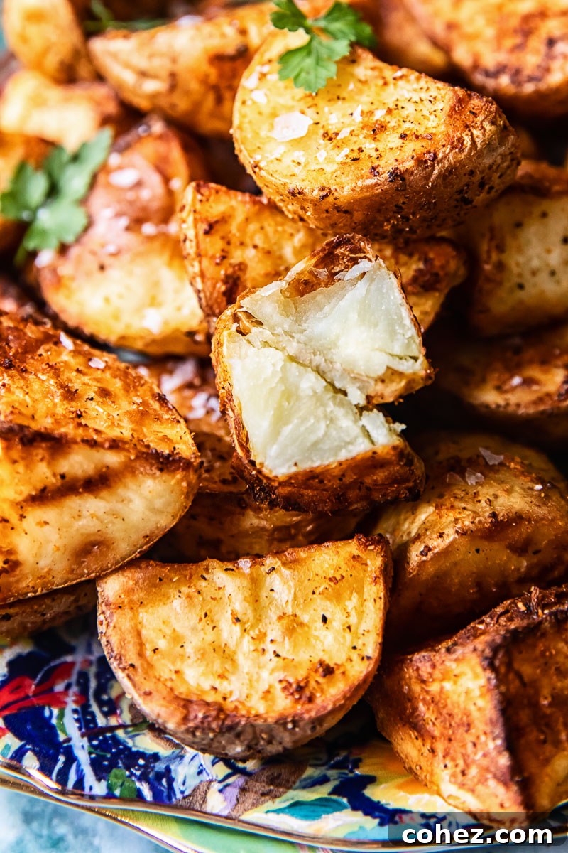 Golden Air-Fried Spuds 3 close up of air fried potatoes