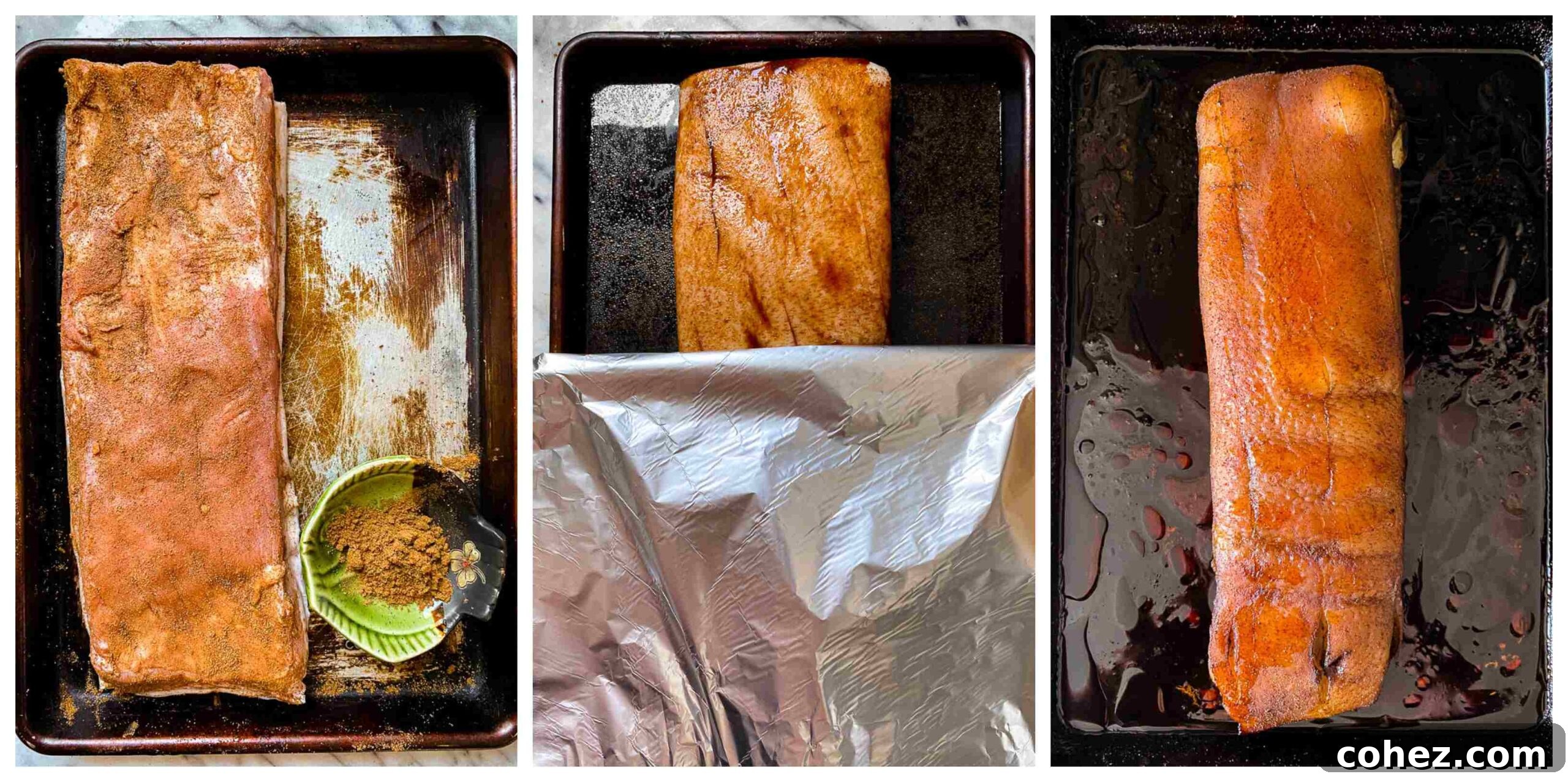 four images showing the braising process
