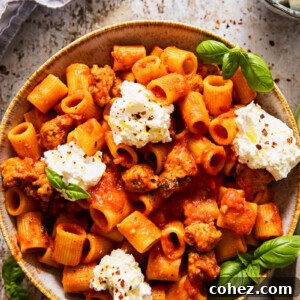Sausage and ricotta pasta in a bowl