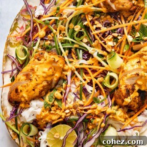 Vibrant Thai Grilled Chicken Salad 7 Top-down view of grilled chicken on top of salad