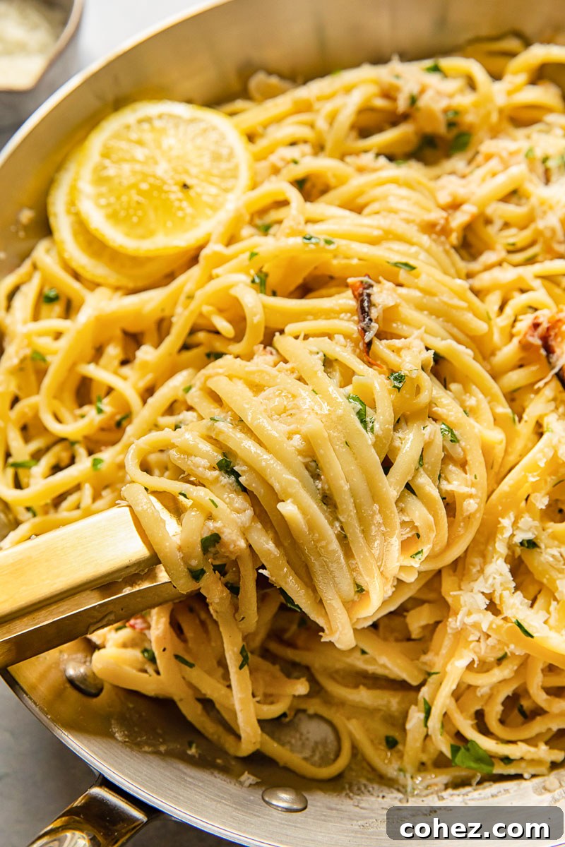 close up of crab pasta in a pan