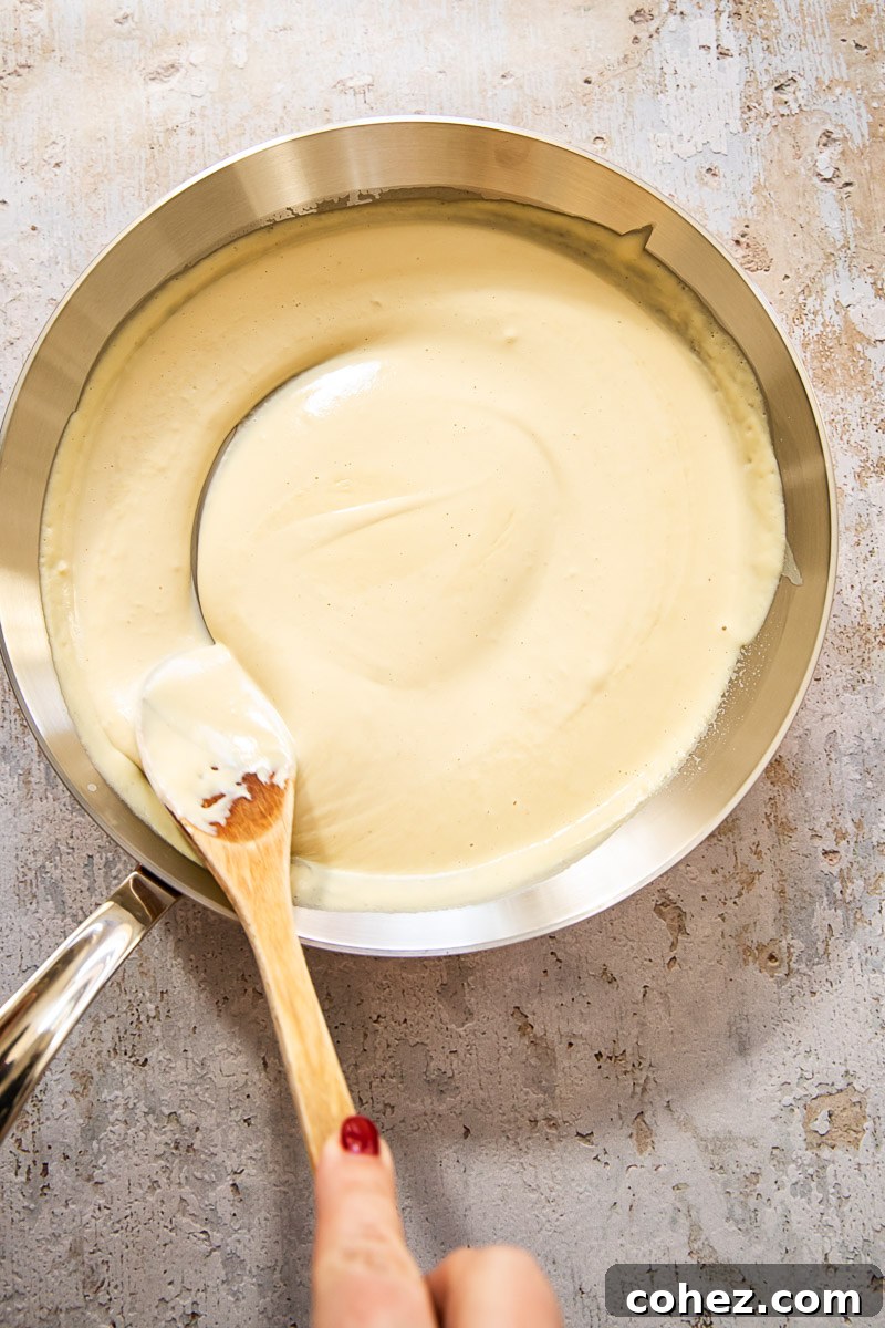 Creamy cheese sauce in a pan