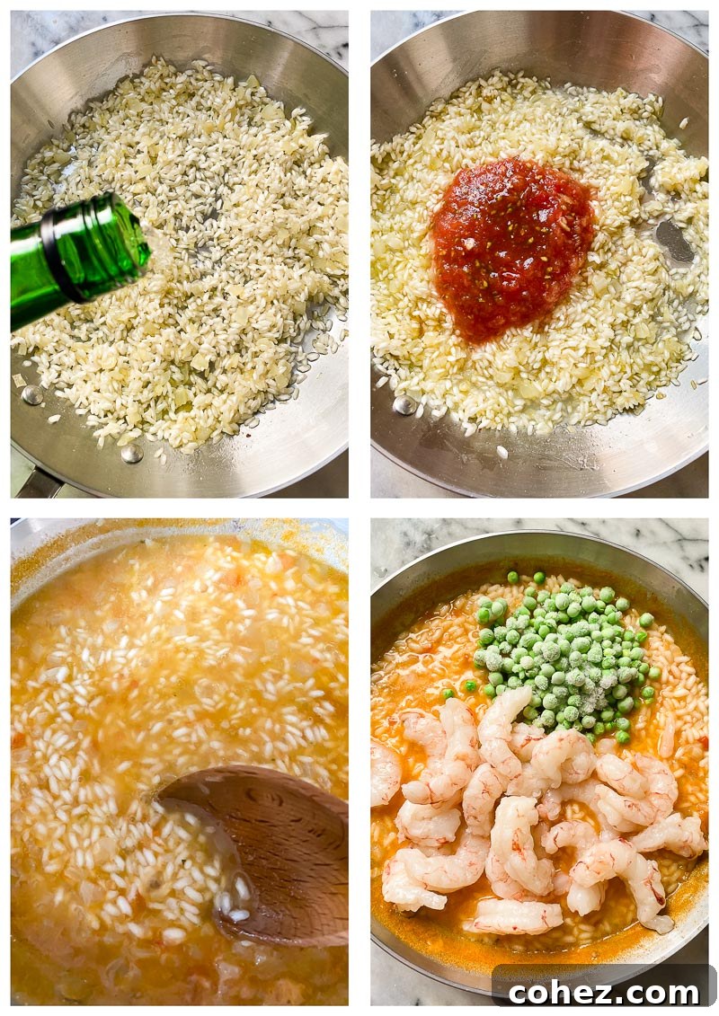 shrimp risotto process images - step by step preparation