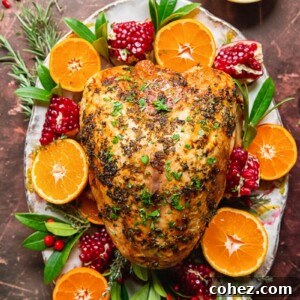 top down view on garnished roast turkey crown