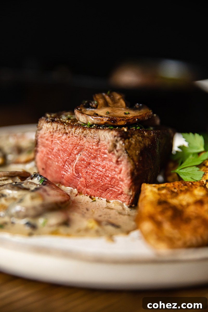 filet mignon cut with interior exposed