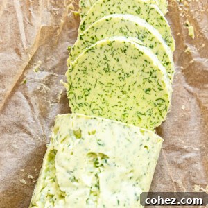 sliced block of herb butter