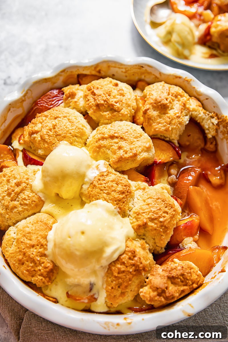 Golden Maple Peach Cobbler 2 peach cobbler in a round pan