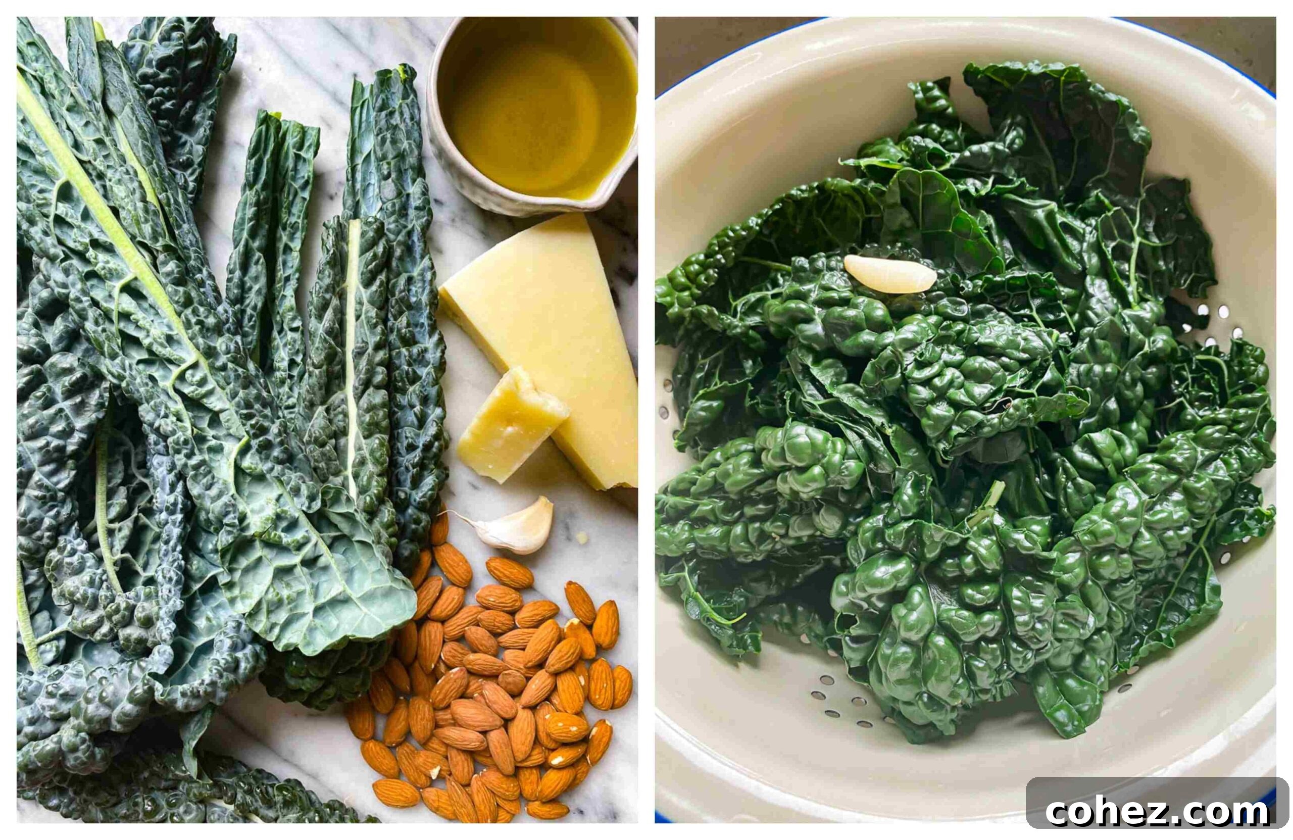 Tuscan Green Gold: Kale Pesto 3 cavolo nero raw and cooked plus other ingredients for pesto