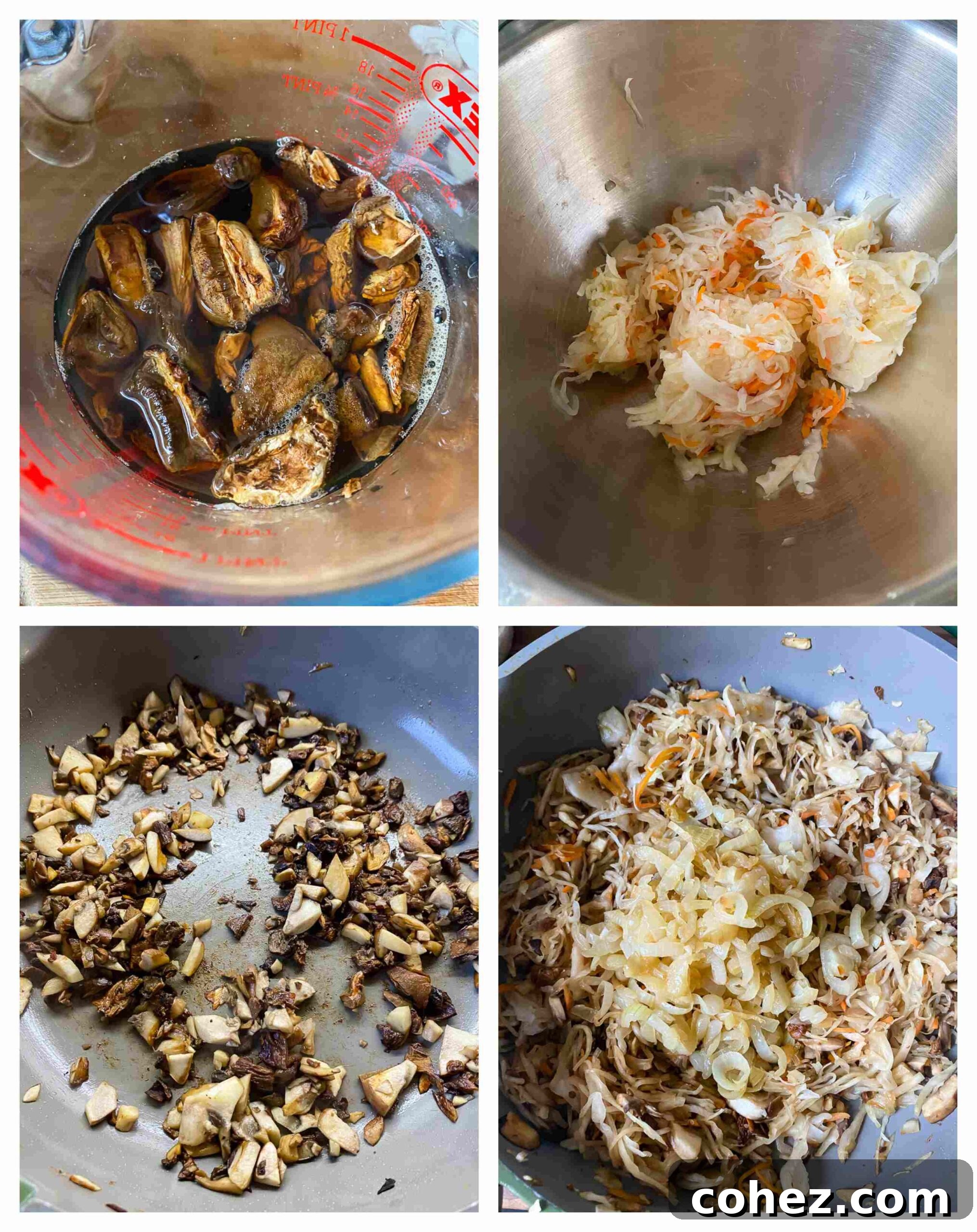 sauerkraut and mushroom filling making process