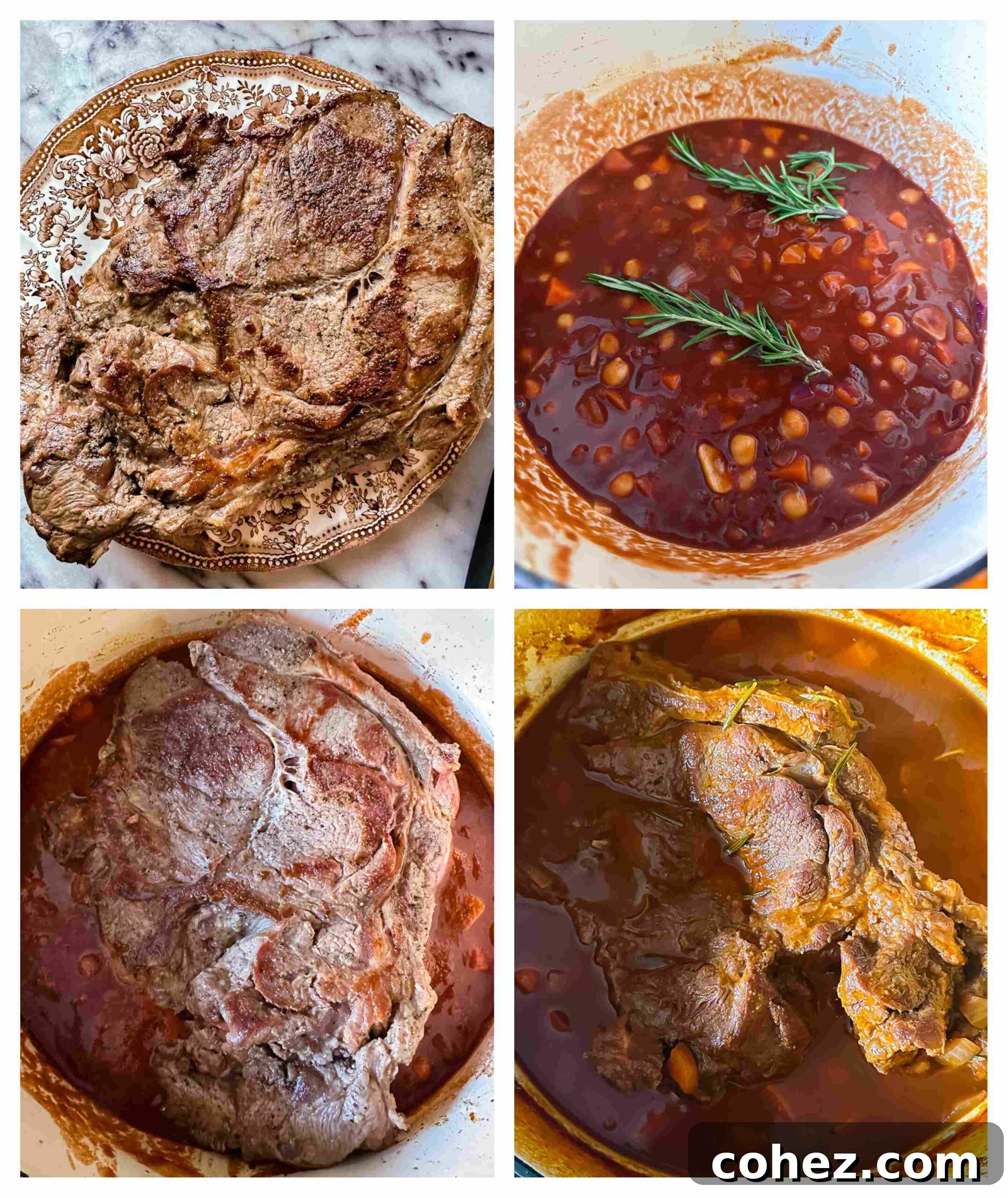 pot roast recipe process images showing different stages of preparation