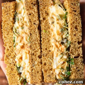 cut in half egg salad sandwich