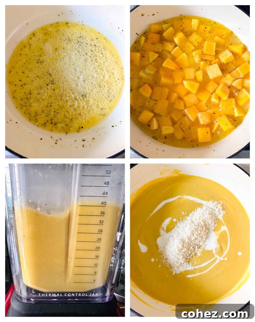 four process shots showing how to process the ingredients