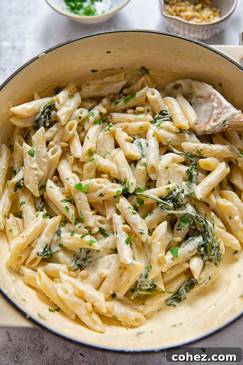 pan with goat cheese pasta from the top down