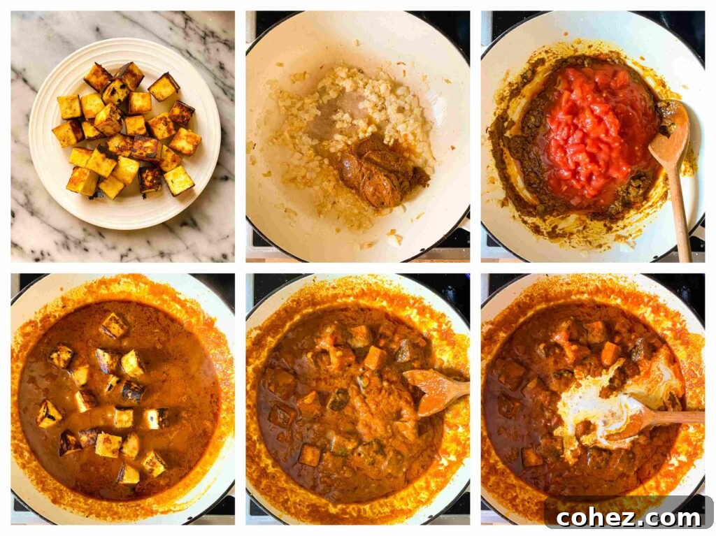 Smoky Indian Cheese Curry 3 collage of six photos with the process of making paneer tikka masala