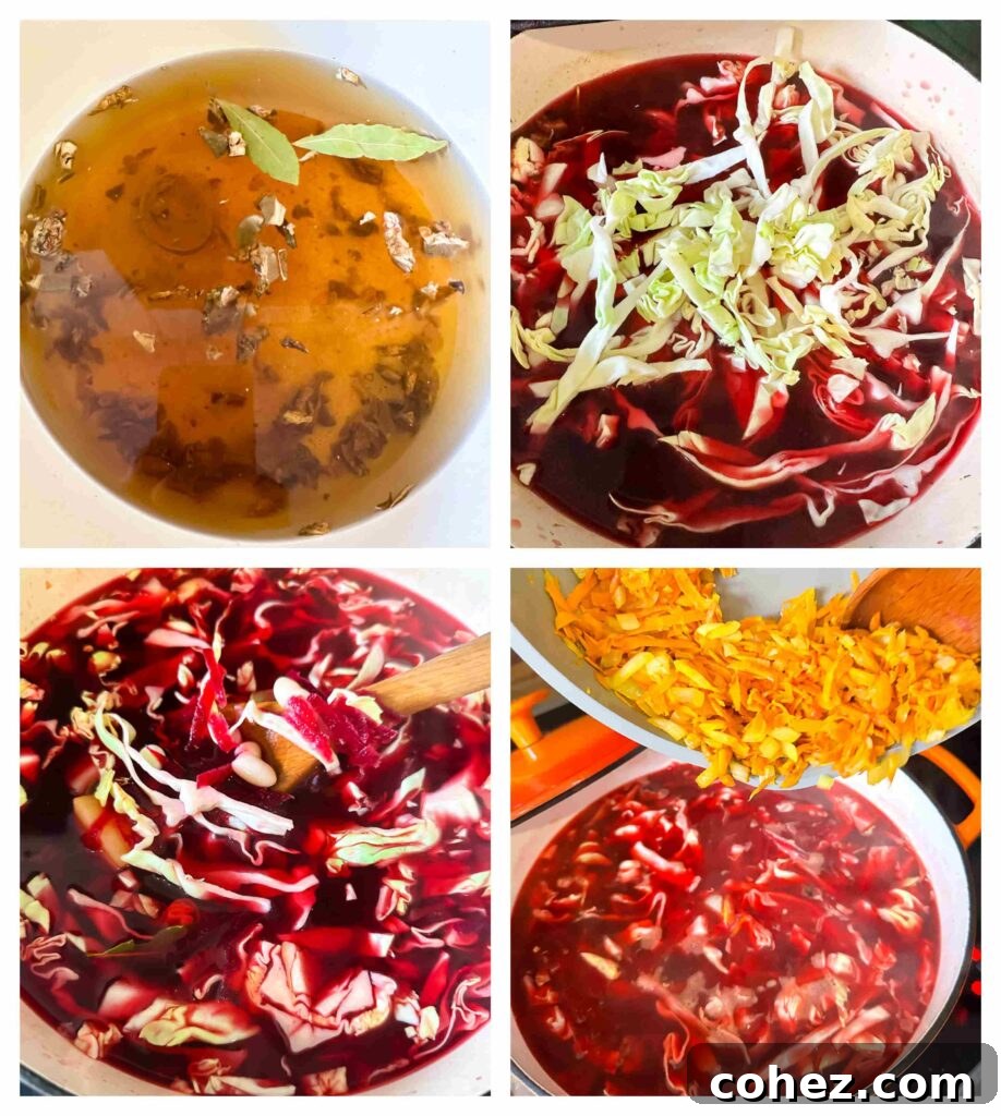 four process shots showing assembly in a large pot