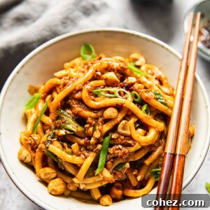 Top down of noodles with chop sticks