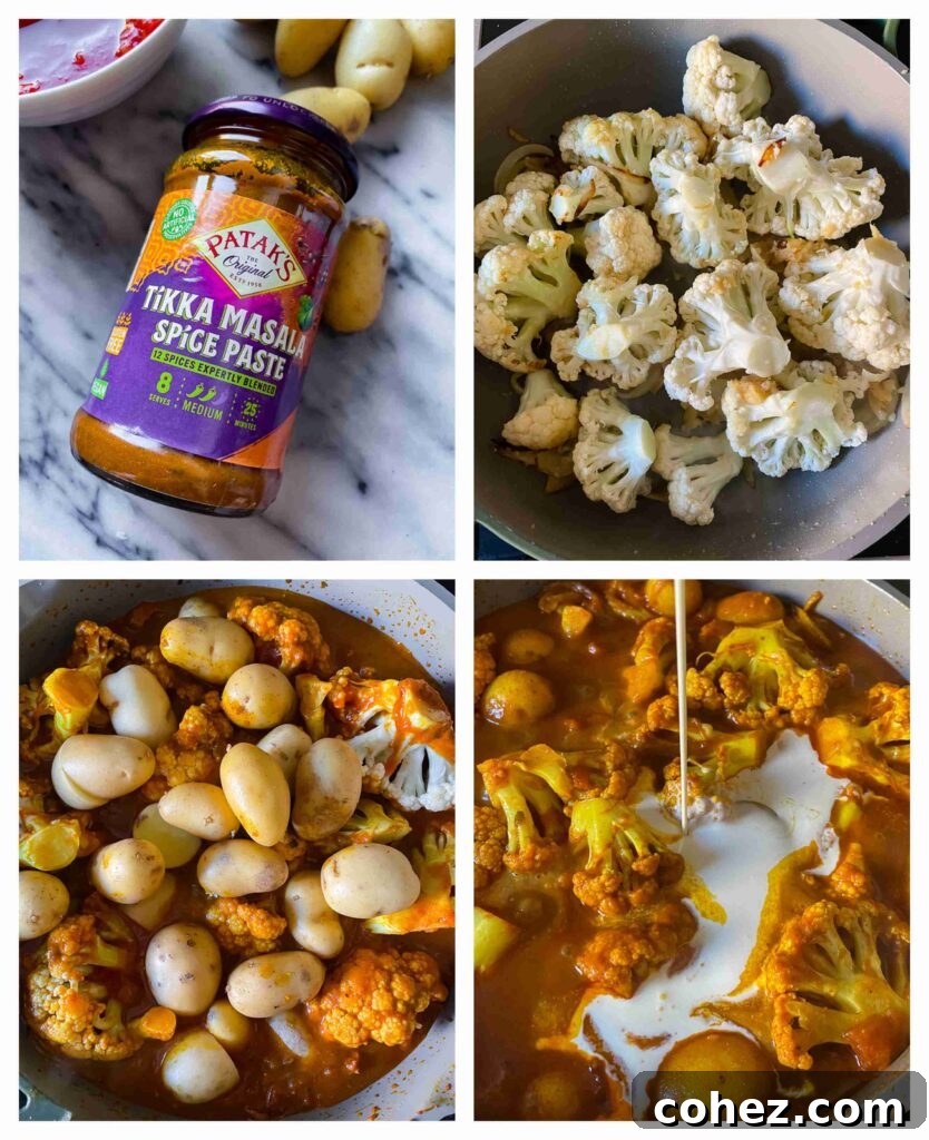 process shots showing making the curry