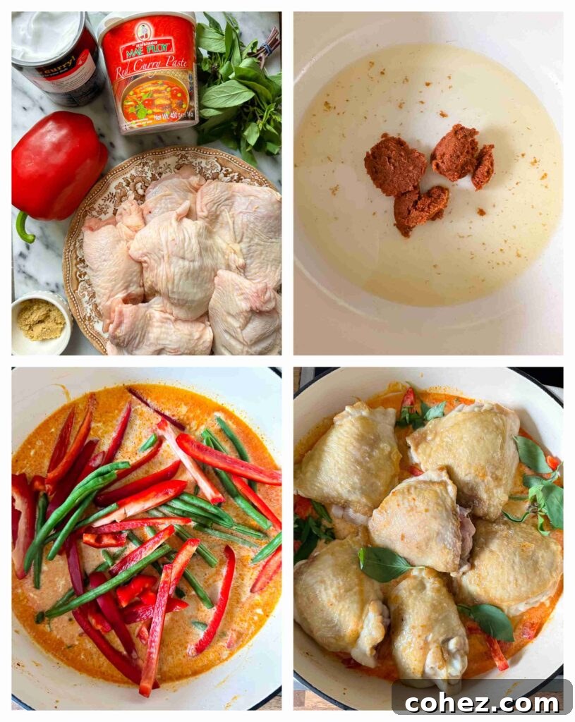 four process shots showing dish assembly in a pan