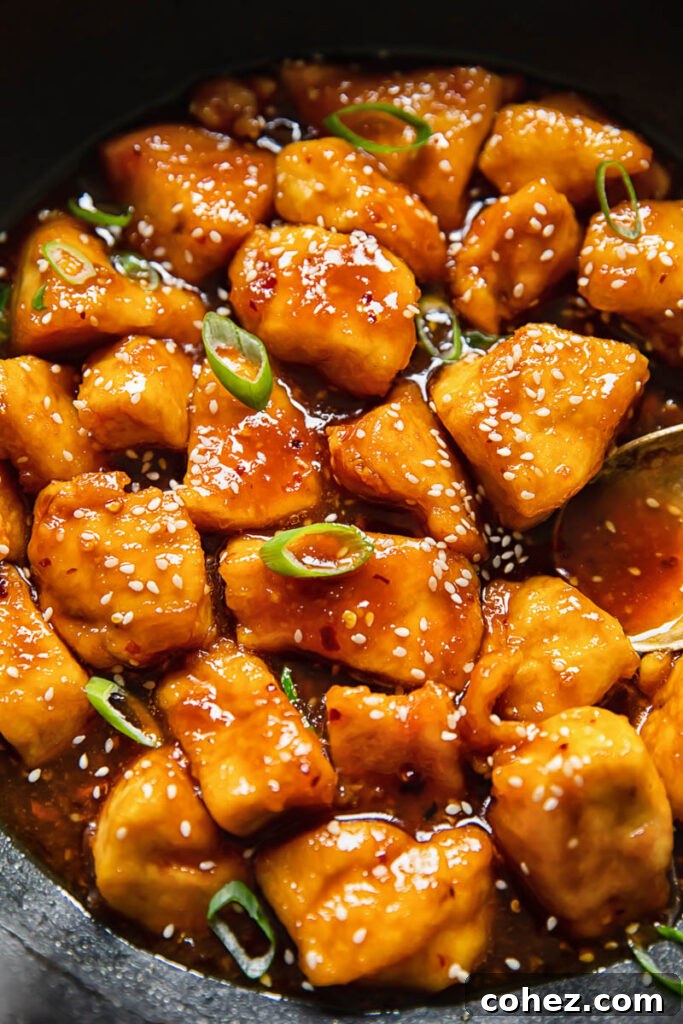 close up of honey sesame chicken