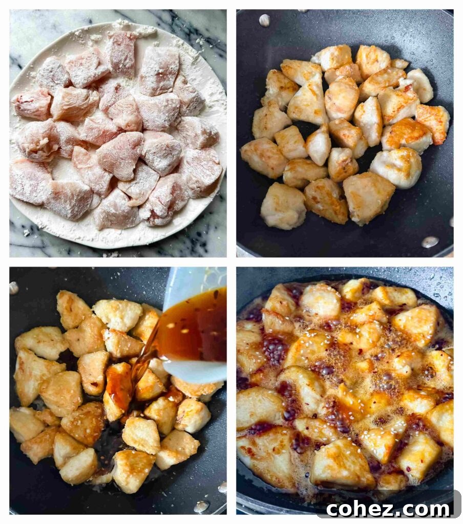 four process shots showing how to make the dish with sauce