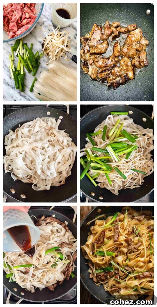 Process shots of veg being prepared, chicken marinated before stir fried with noodles