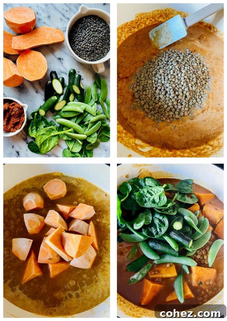 Process shots showing addition of ingredients to the dish