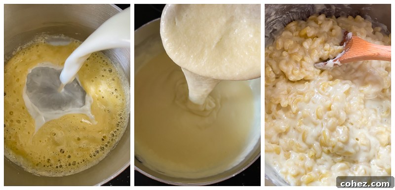 Process shots showing how to make the cheese sauce