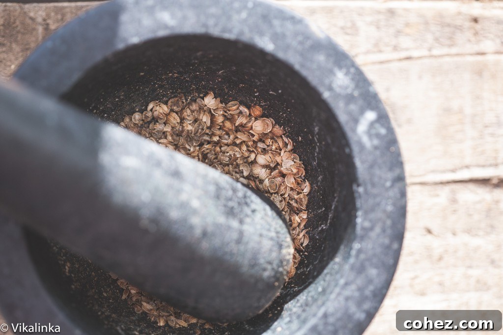 Mortar and pestle crushing spice