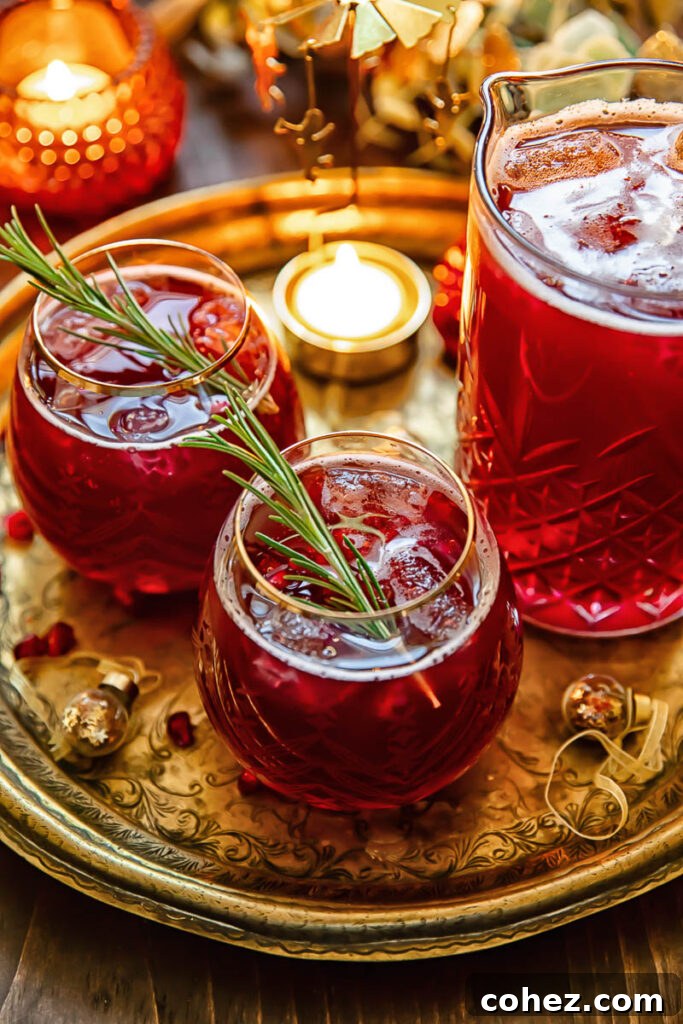 Top down shot of three christmas punch glasses on a tray