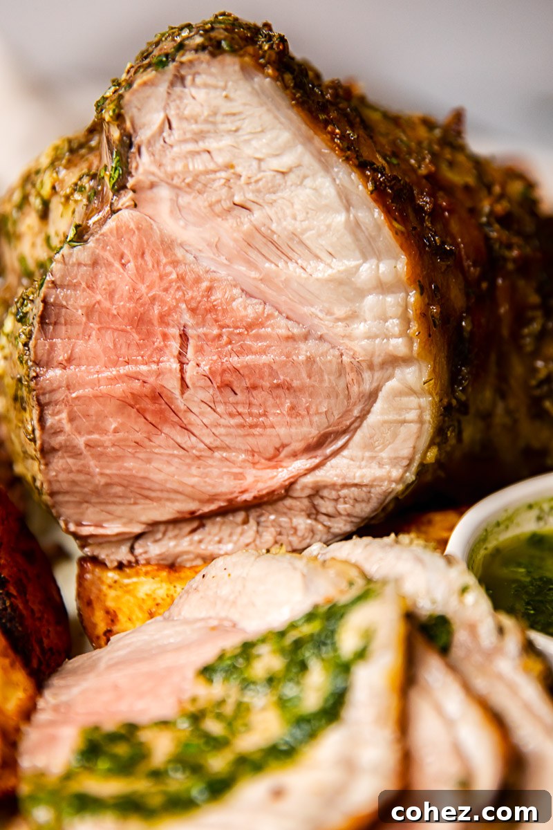 Tender Roast Leg of Lamb with Bright Mint Sauce 5 roast lamb sliced
