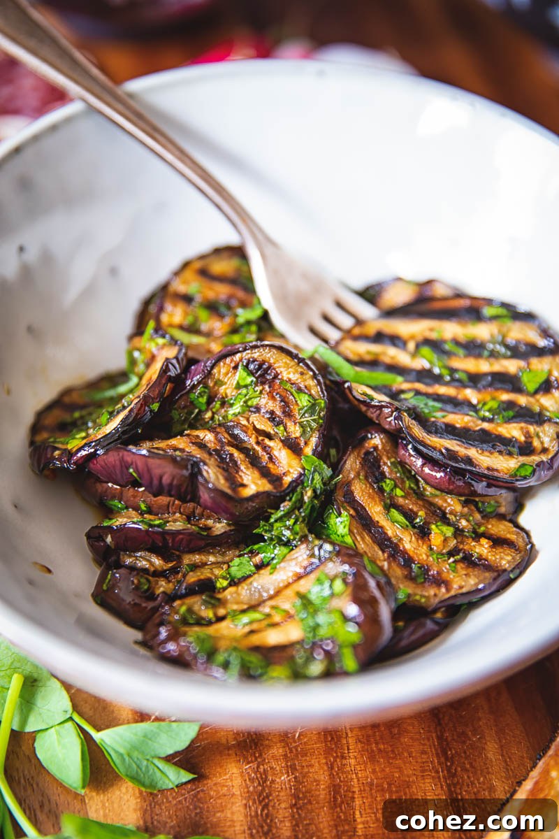 Delectable Balsamic Grilled Eggplant with Mint Bruschetta Topping