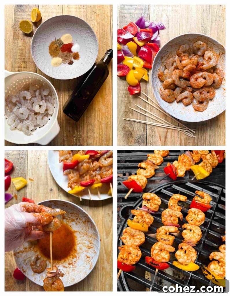 Lemon Garlic Grilled Shrimp Skewers 5 Process shots of shrimps being marinated and barbecued