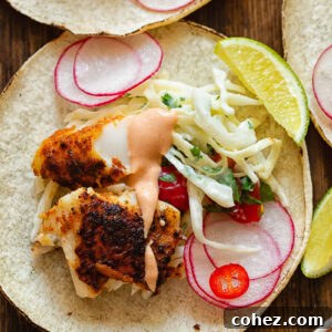 Cajun Spiced Fish Tacos 6 blackened fish taco from the top down and with several fixings