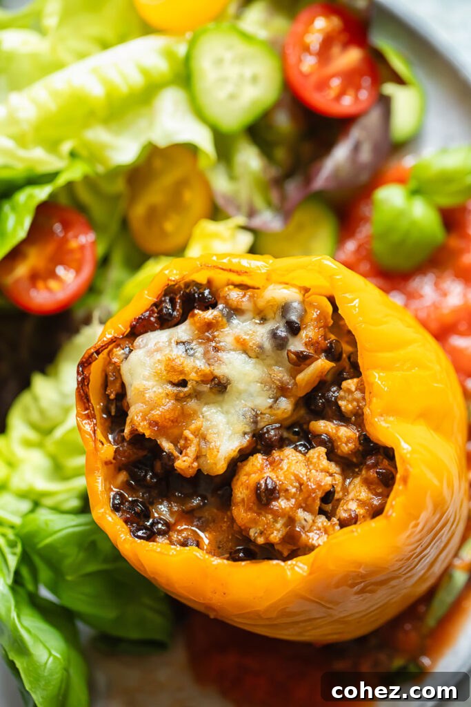 Close up of Italian sausage stuffed pepper
