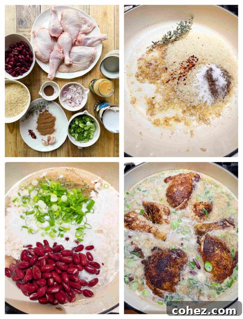 Process shots showing raw chicken thighs and drumsticks generously coated with Jamaican jerk seasoning rub, ready for searing