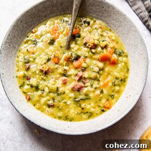 Ham and Pea Soup - A classic, hearty and filling bean soup with smoky ham.