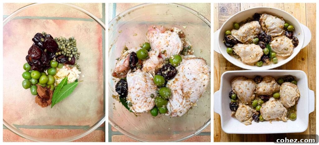 three process shots showing the preparation of the chicken