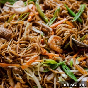 Filipino Noodles with pork, shrimp and vegetables aka Pancit Canton