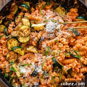 Top down of a pan of pasta