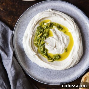 Top down of dip on a plate