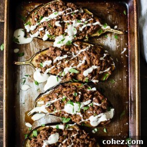top down view of stuffed eggplant