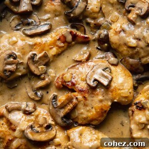 close up of chicken marsala